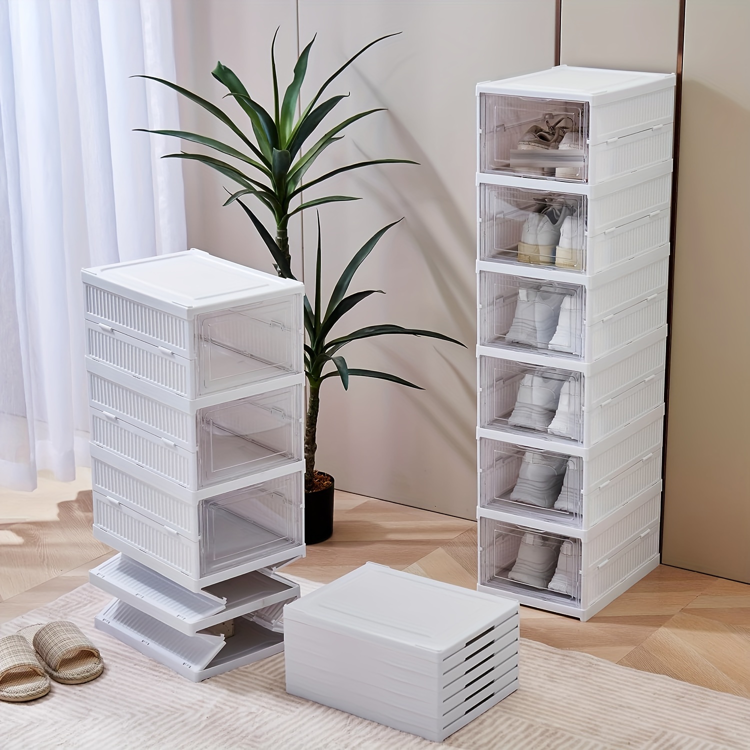 Zapatero de plástico resistente, 4 niveles, estantería, mueble multiuso,  soporte para zapatos, recibidor, pasillo, dormitorio, 6