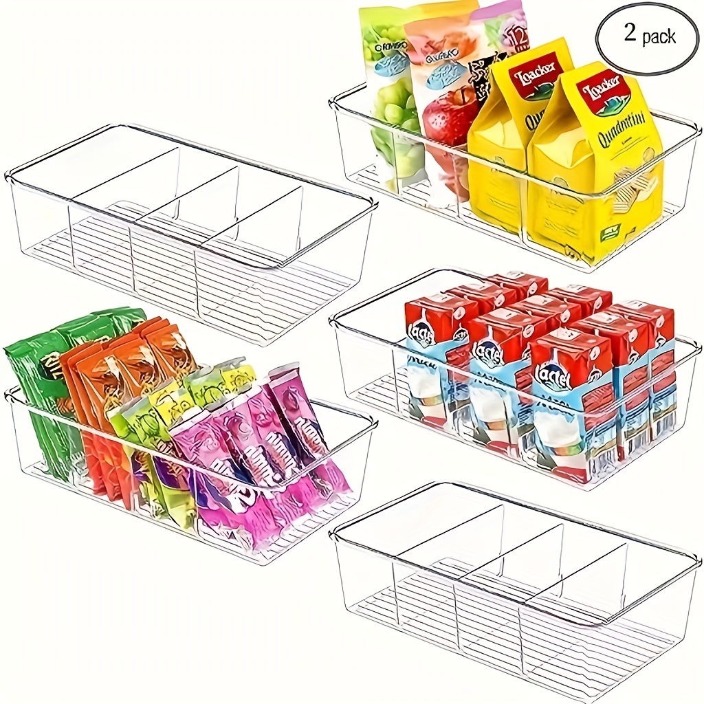 Food Storage Organizer Bin with 4 Compartment , Vtopmart Clear Plastic Pantry Organizing Bins, for Spice Packets, Snacks, Pouches, Set of 4, Size