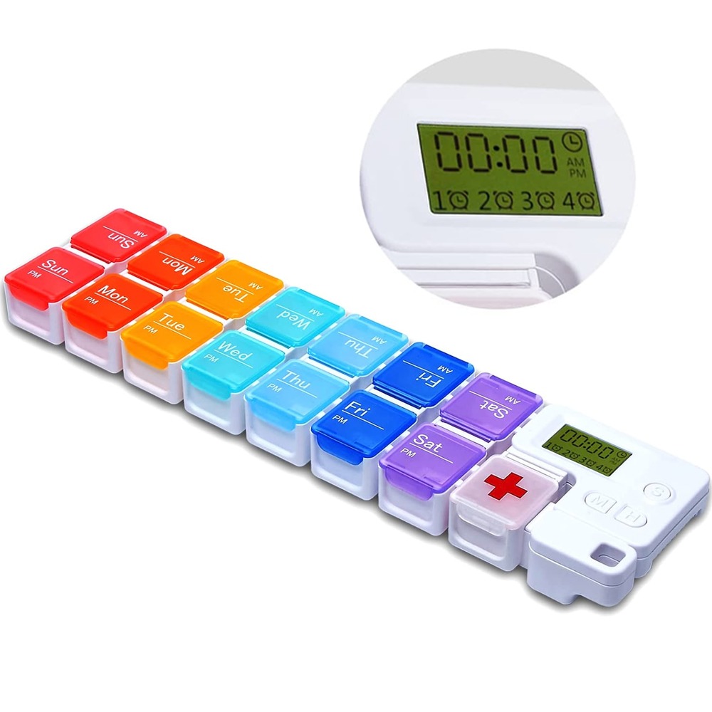 AUVON Compact Pill Reminder, Reusable Weekly Pill Tracker with