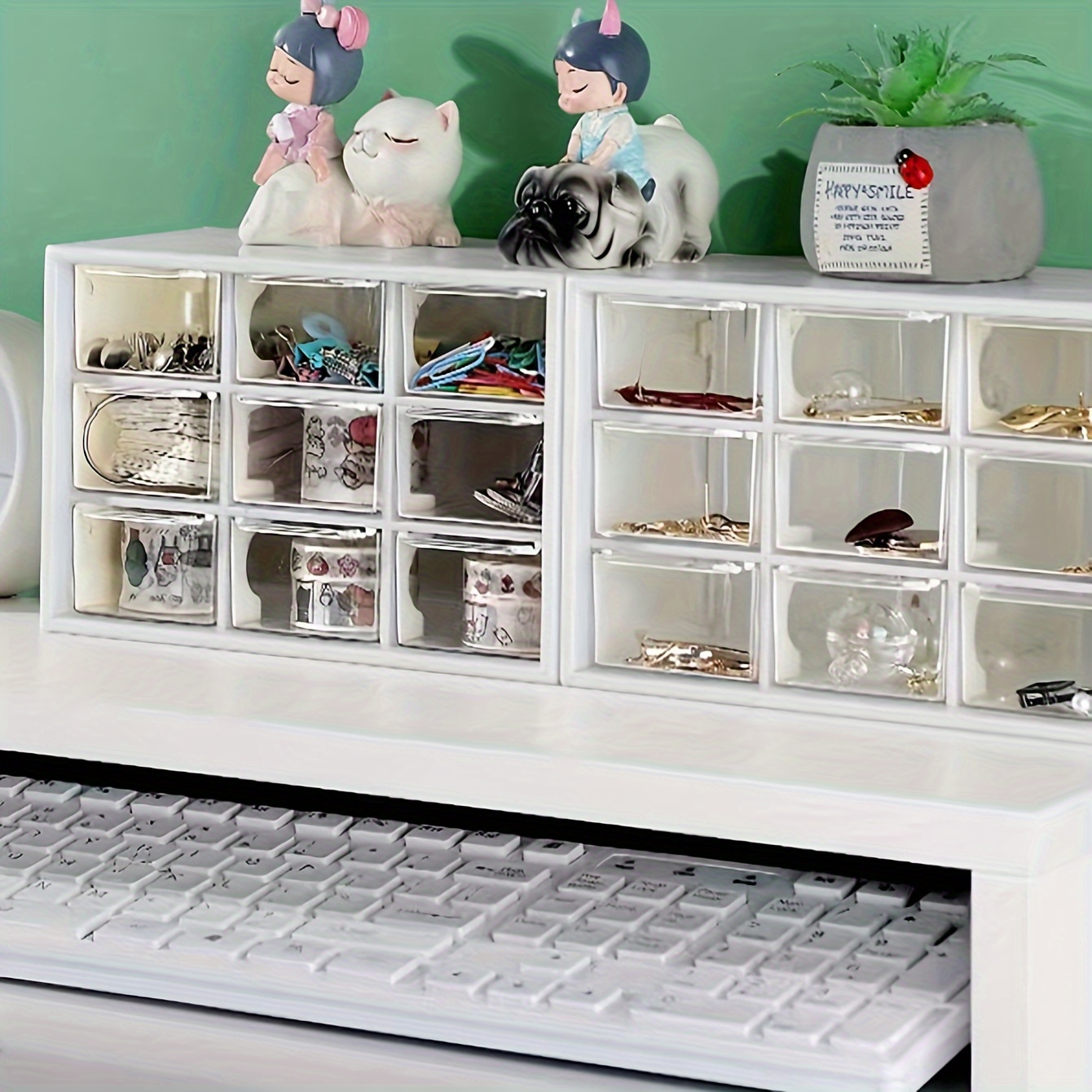 Mehikdip 13X15X4 Desk Organizer with Drawers in Wood-Modern Farmhouse Mini Storage Organizer Latitude Run