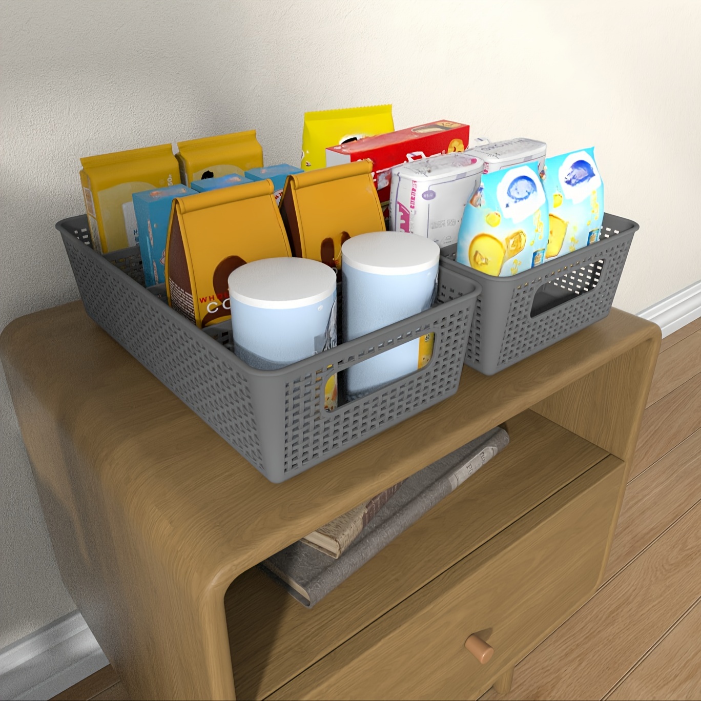 Cestas de almacenamiento de plástico, juego de 6 cubos pequeños para  organización de despensa, organizadores domésticos para lavandería,  estantes de