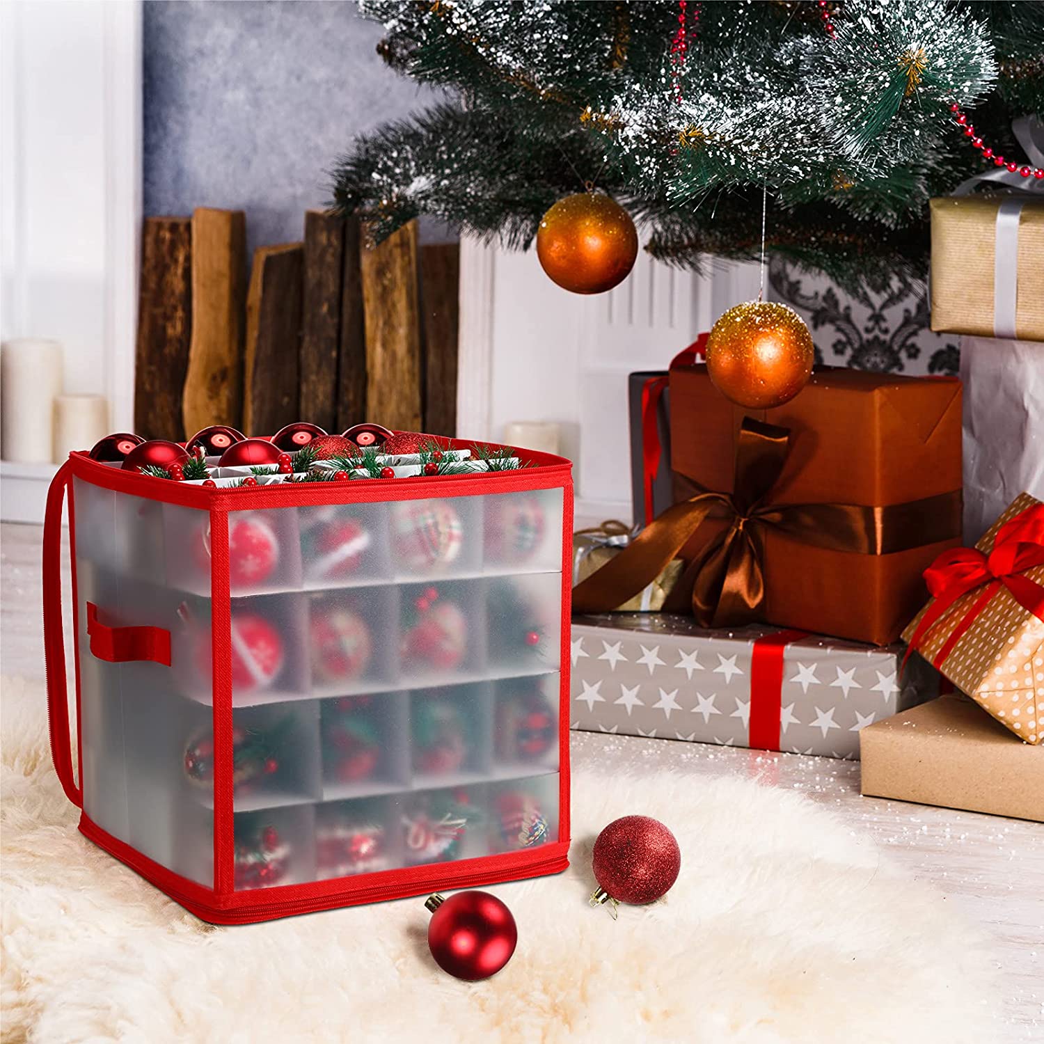 Christmas Ornament Storage Box, Christmas Balls Holiday Ornaments With  Adjustable Dividers and Large Pockets, Large Ornament Organizer Storage Box