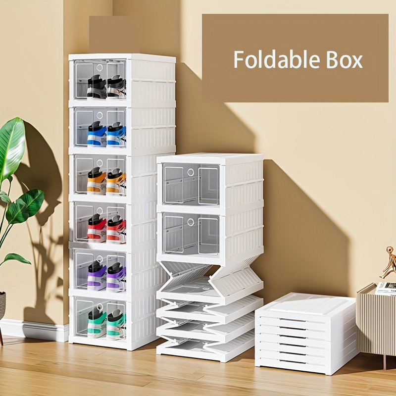 BINSIO Shoe Storage Cabinet 7 Tiers for 28 Pairs, Collapsible Shoe Racks  Organizer, Easy Assemble Foldable Shoe Boxes, One Piece Portable White