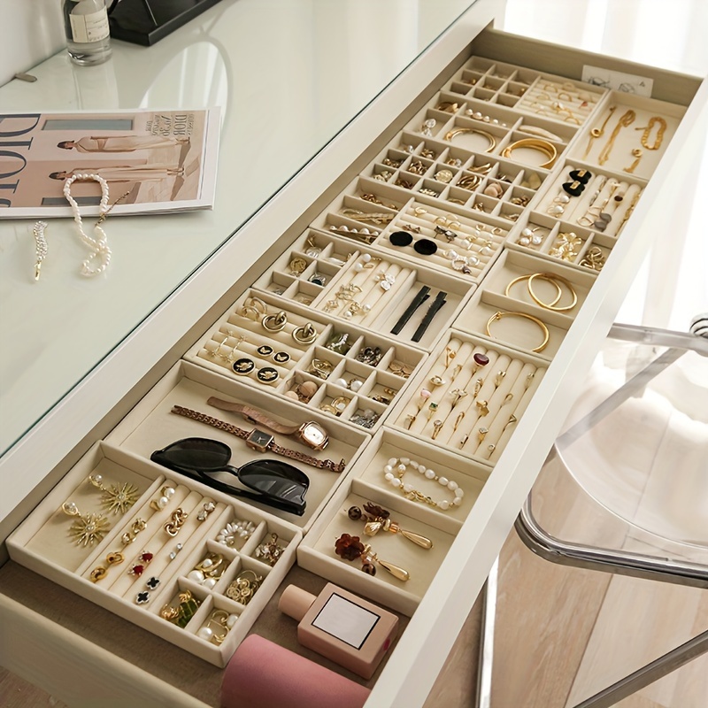 3pcs Velvet Jewelry Organizer Tray Ring Bracelet Gift Box Jewelry Storage  Earring Holder Jewelry Display Case Fashion Drawer