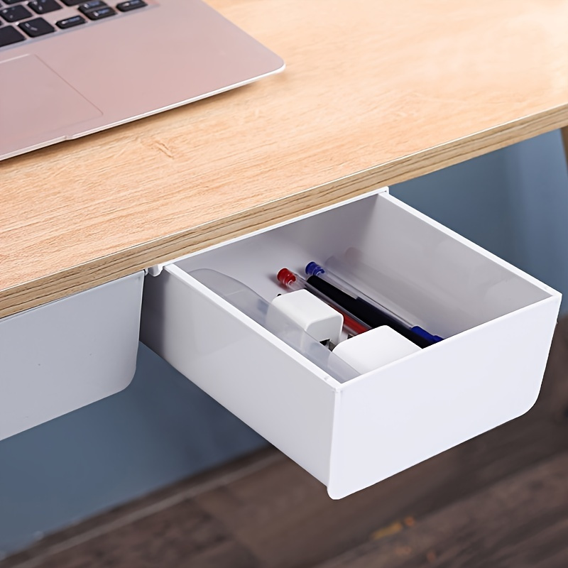 Under Desk Drawer Storage Organizer, Hidden Desktop Organizer with 2  Layers, Stick on Desk Drawer Attachment, Desk Accessories & Workspace  Organizers