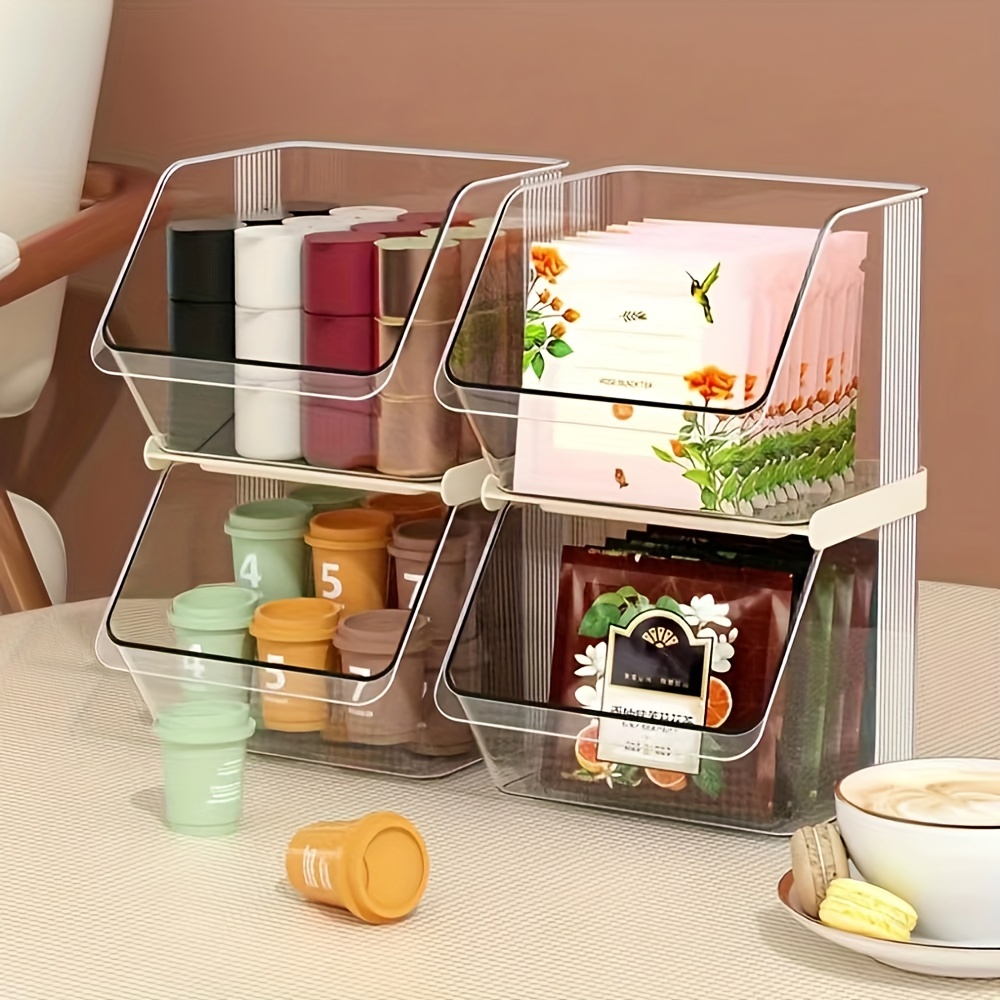 Organizador de almacenamiento de caja de té de , con tapa visible  Contenedor de carrito de té Organizador de bolsas de té para cremas de  BLESIY Organizador de joyas