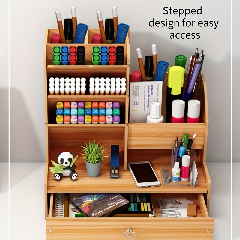 Desktop Storage Organizer Pen Pencil Card Holder Box - Temu