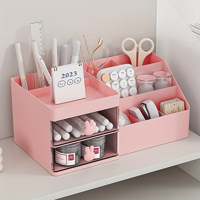 Dustproof Bow Makeup Organizer With Handles Desktop - Temu