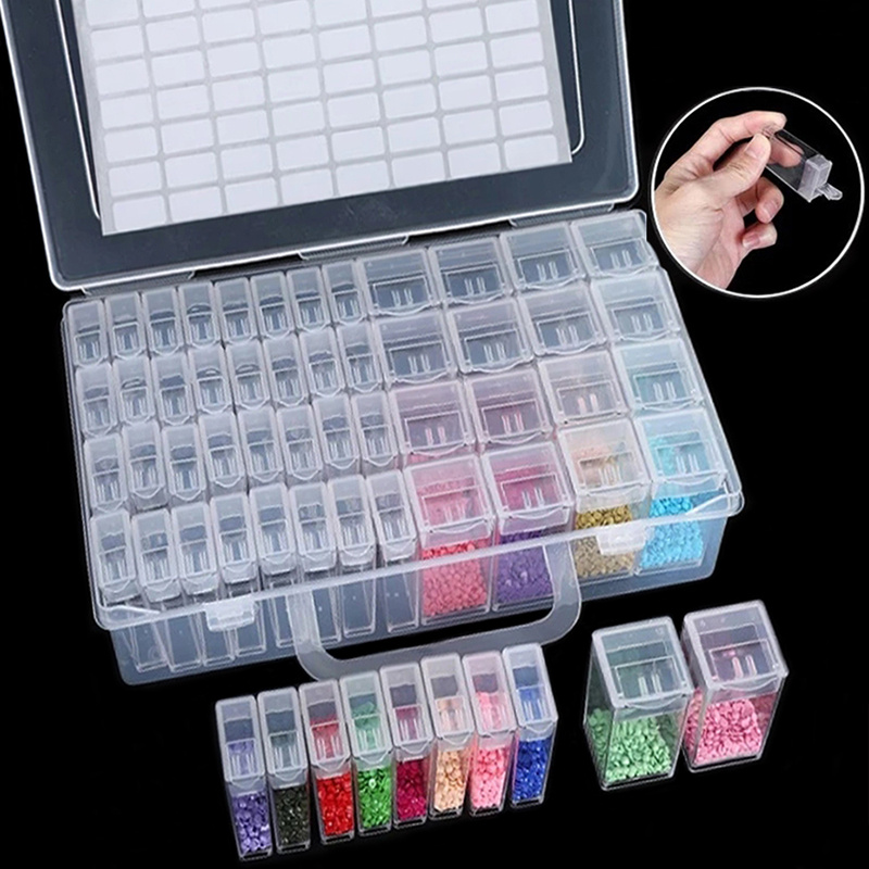 42/84 Grid Transparent Box Diy Handmade Beaded Diamond Painting Storage Box  Glass Rice Bead Box Nail Art Accessory Box