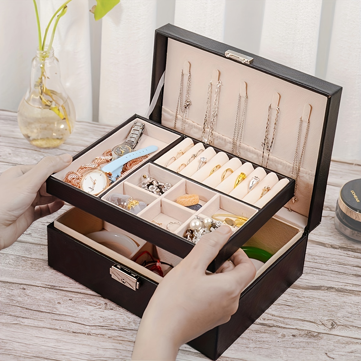 Large-capacity Jewelry Box Organizer With Mirror & Lock, Necklace Ring  Earring Storage Lockable Gift Box - Temu Bahrain