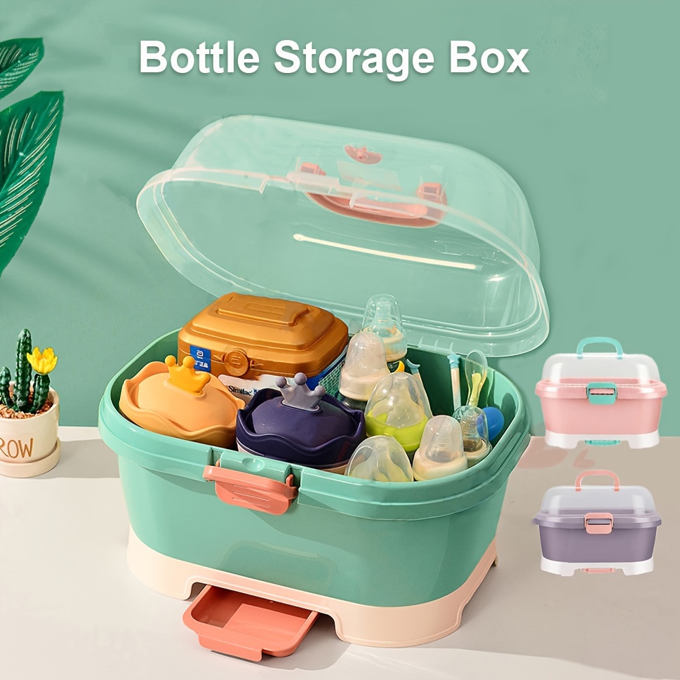 Baby Bottle Storage Organizer, Baby Dinnerware Organizer Baby Bottle Drying  Rack with Anti-dust Nursing Bottle Storage Box, BPA Free Dust-Proof