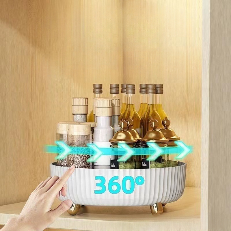 Household Condiment Organizer Non-Skid Refrigerator Turntable Saving Space  Rectangular 360 Degree for Spice Drink Kitchen Gadget