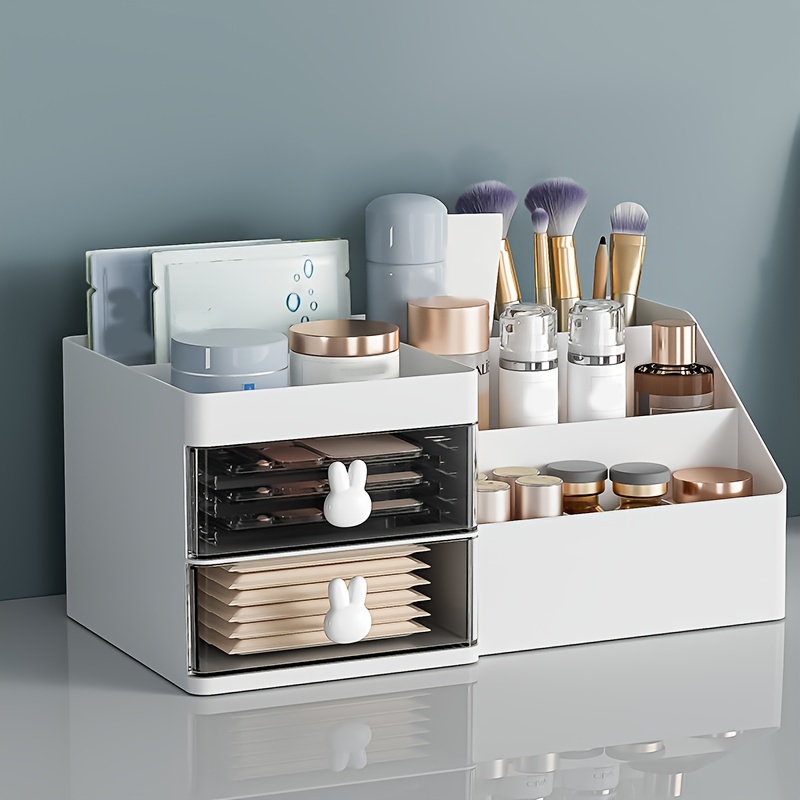 1pc Desktop Drawer Storage Box, Makeup Organizer Shelf, Office Stationery Organizer  Cabinet, Stand With Drawer And Heightening Shelf