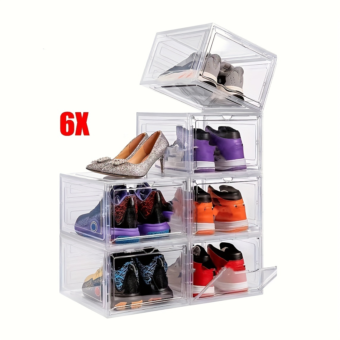 20 cajas para zapatos apilables y plegables, transparentes, de
