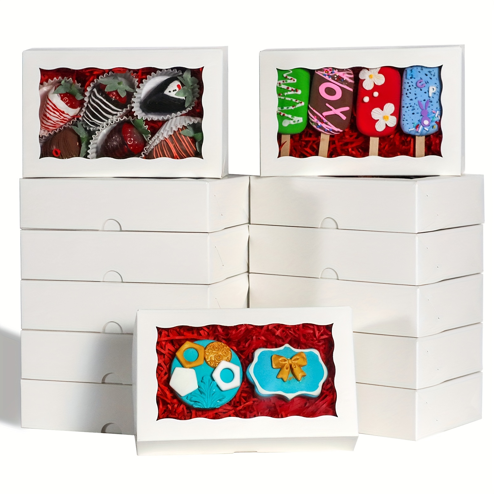 Zopeal 540 Pcs Christmas Cookie Boxes with Window and Mini Cupcake Liners  Set 40 Popup 12.5 x 5.5 x 2.5 Inch Treat Pastry Boxes and 500 Small Paper