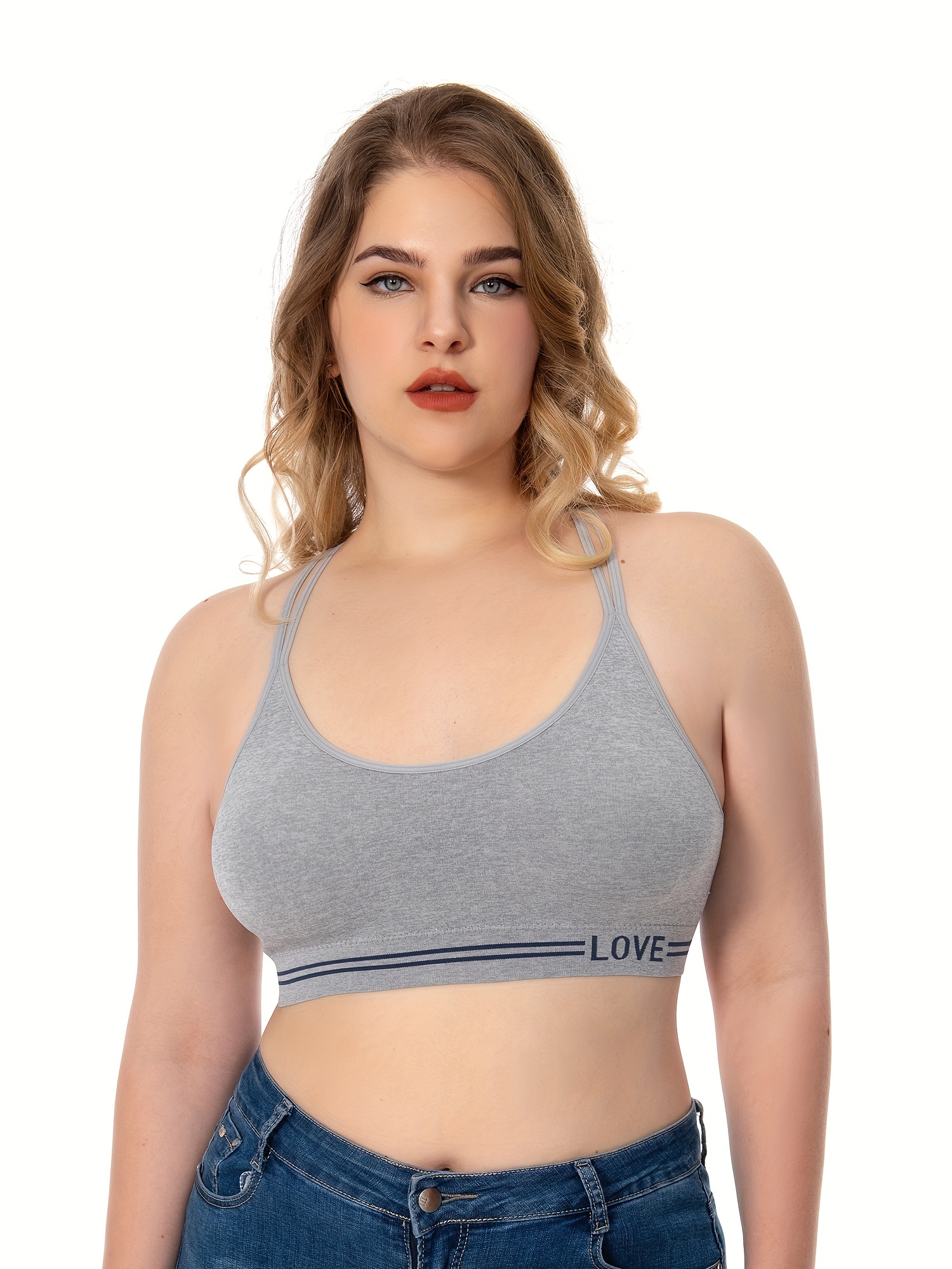 Women's Sports Bra Plus Size Plain Scoop Neck Ring Spaghetti - Temu Canada