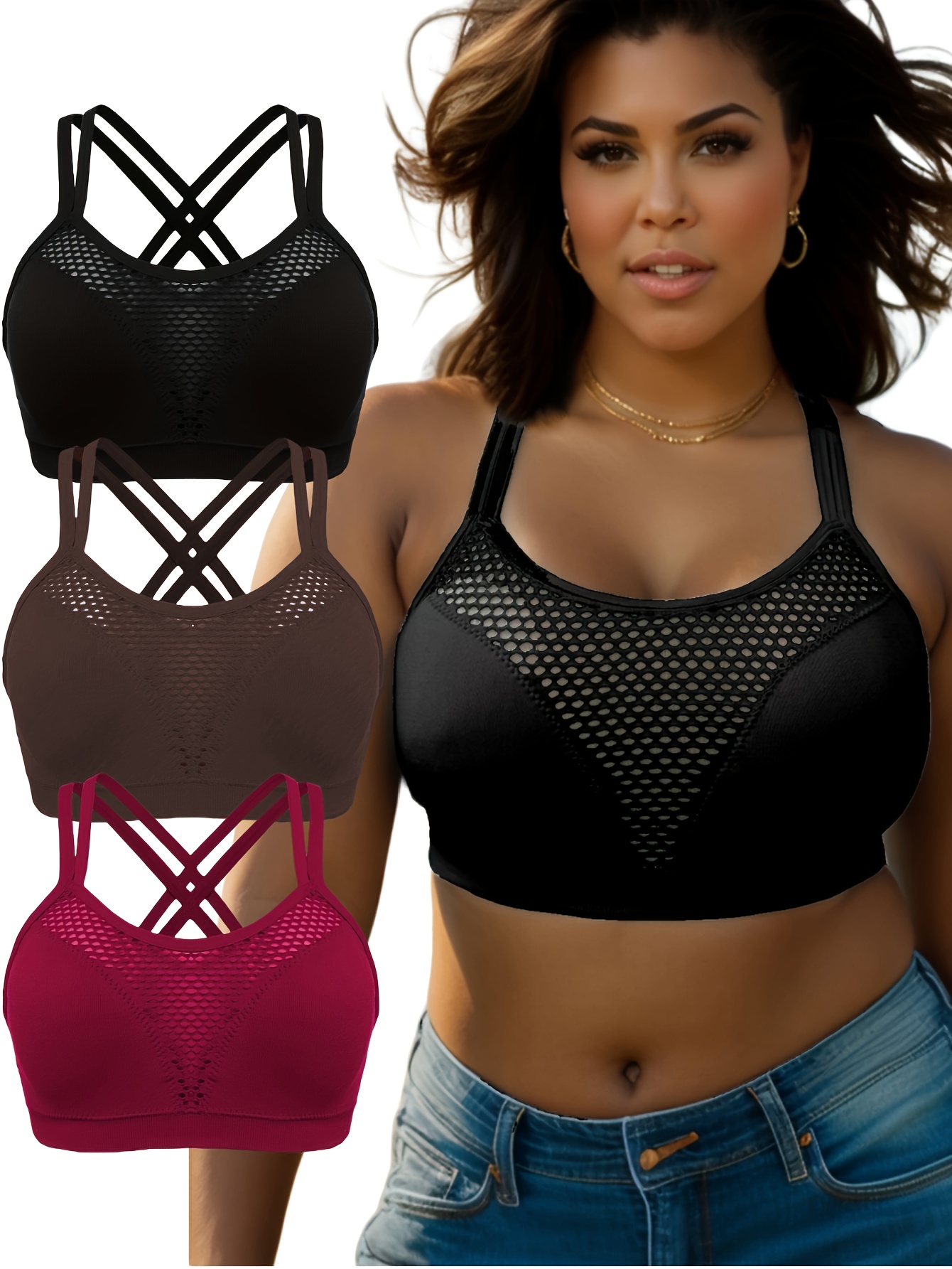 3pc Sports Bras For Women High Support Plus Strapless Removable