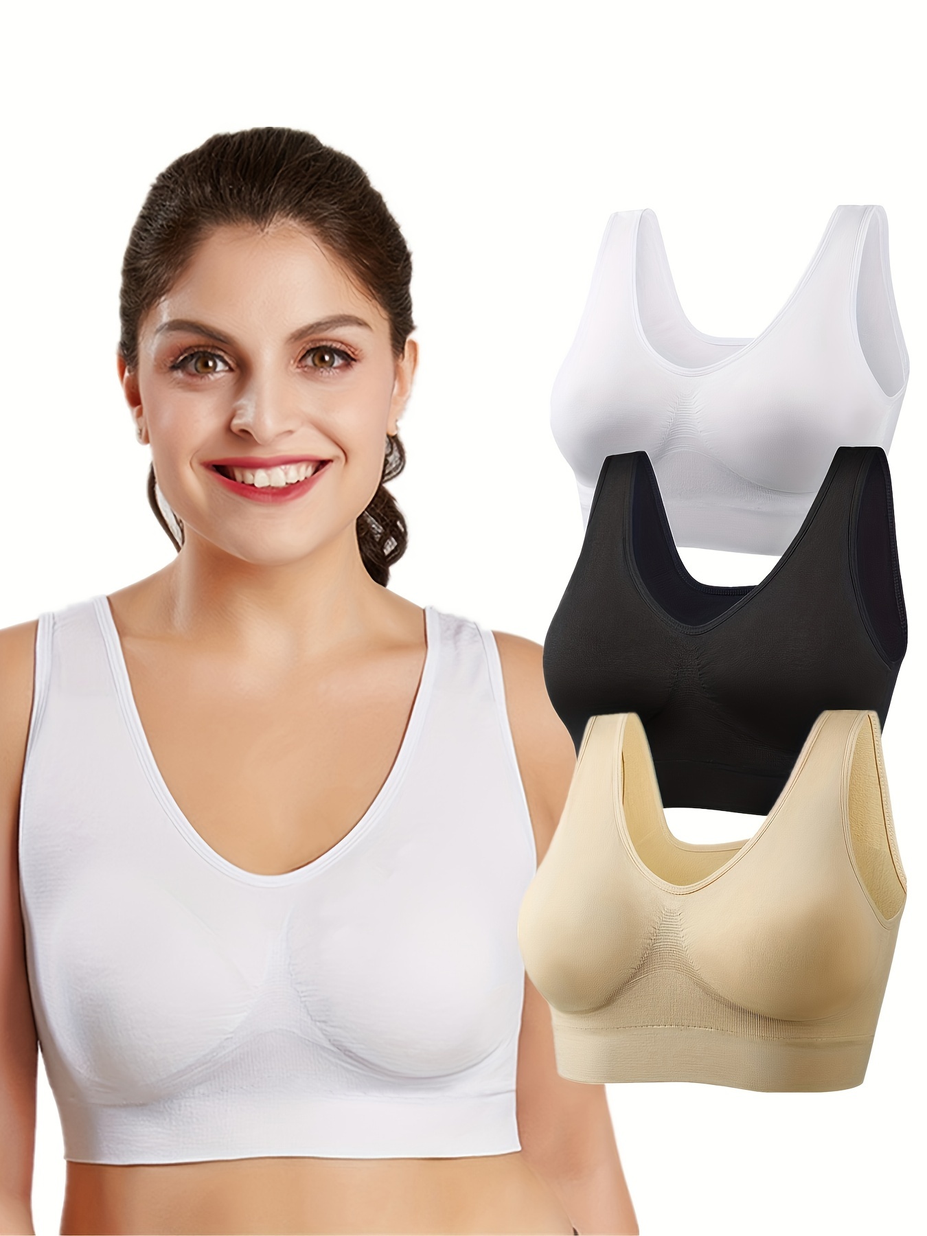 Plus Size Simple Bra Women's Plus Solid V Neck Full Cover - Temu