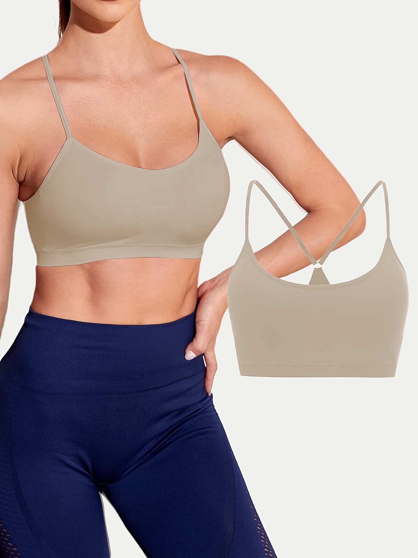 Women's Fixed Shoulder Yoga Bras Seamless No-Underwire Stretch Padded  Support Longline Workout Tank Top Cross Back Fitness Running Sports Bras