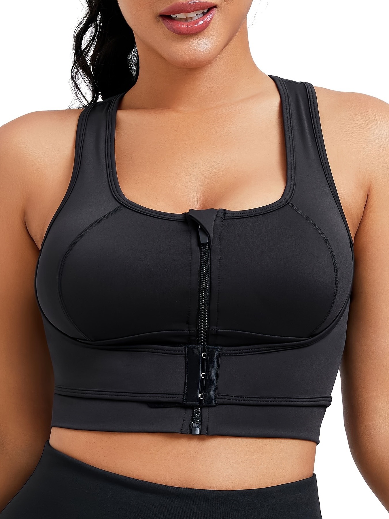 Women's Zip Front Sports Bra, Wireless Mesh Racerback Bra Plus Size Post  Surgery Bra, Push Up Workout Top with Padded (Color : Green, Size : Large)