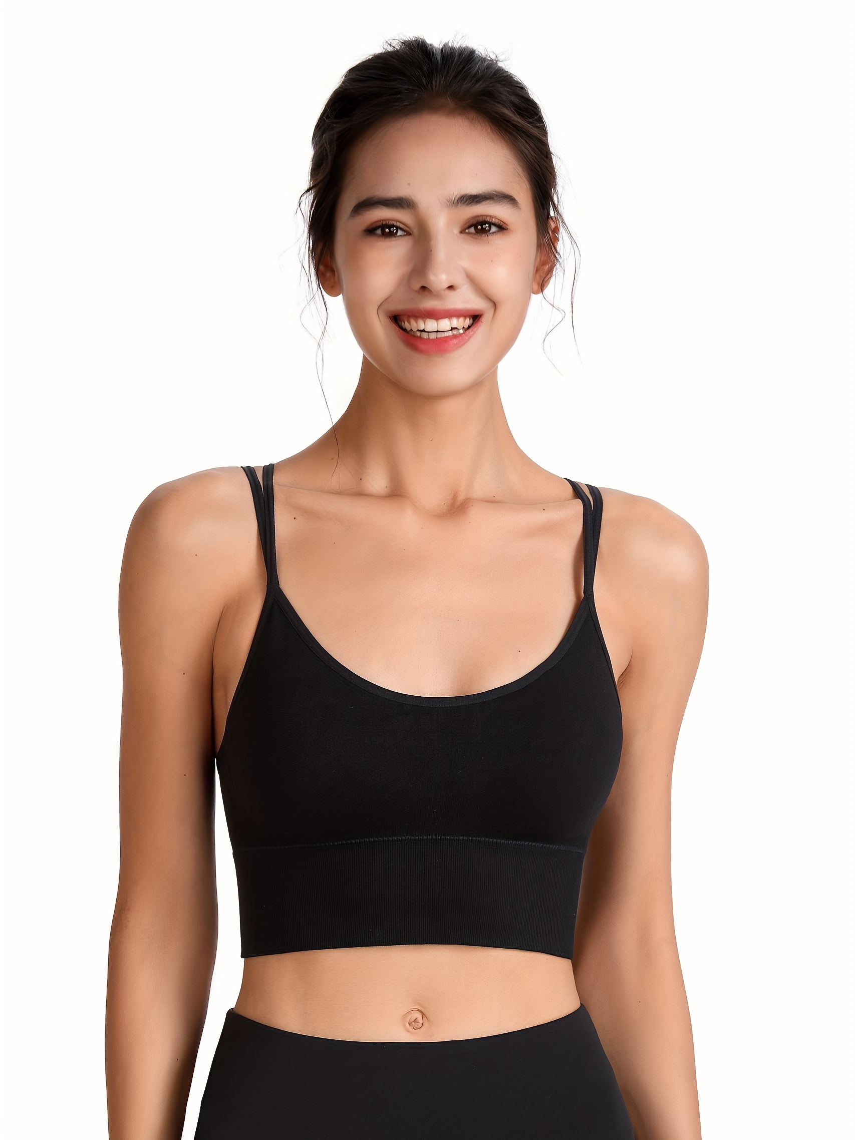 Solid Color Thin Shoulder Strap Cross Back Sports Bra, Women Sexy Backless  Fitness Bra, Women's Activewear