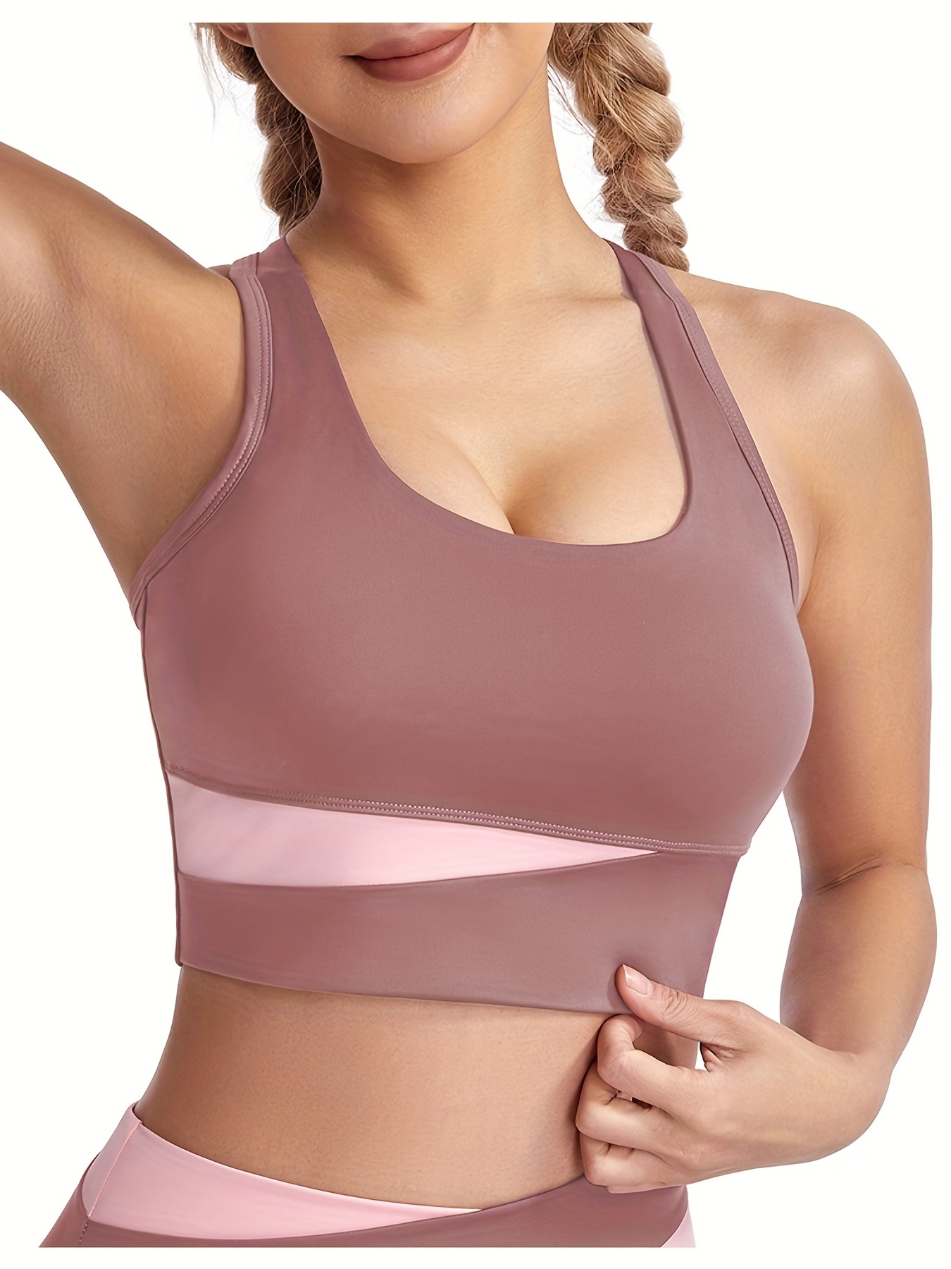 1pc Threaded Shockproof Yoga Tank Top Sports Bra With Removable Pads For  Women