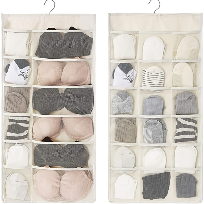 1PCS Double Sided 30 Pockets Clear Hanging Bag Socks Bra Underwear Rack  Hanger Storage Organizer Wall