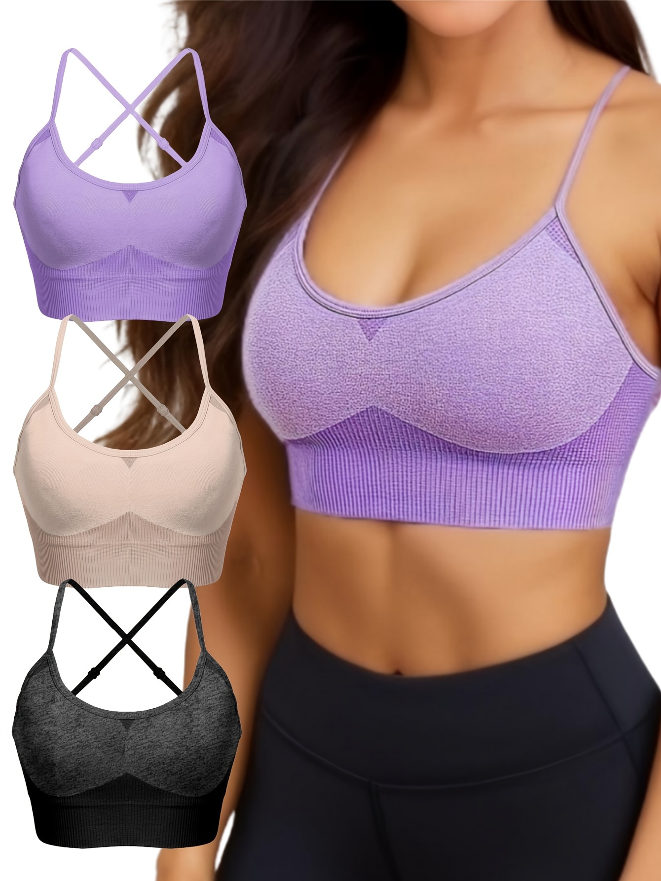 2 Pcs Strappy Crossover Back Yoga Sports Bras, Quick Dry Shockproof Running  Fitness Compression Bra, Women's Lingerie & Underwear