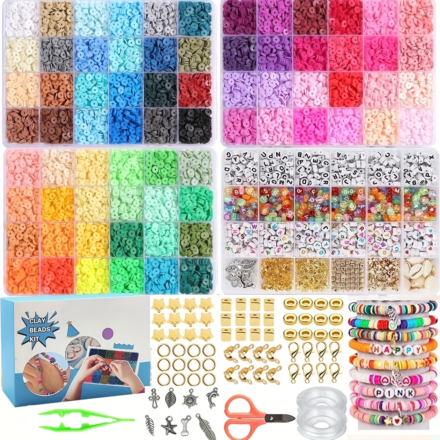  2022 New 4500 PCS Clay Beads for Bracelets Making, Polymer Clay  Beads Kit 19 Colors Flat Beads for Jewelry Making DIY Round Disc Letter  Beads for Necklace Making Set with Smiley