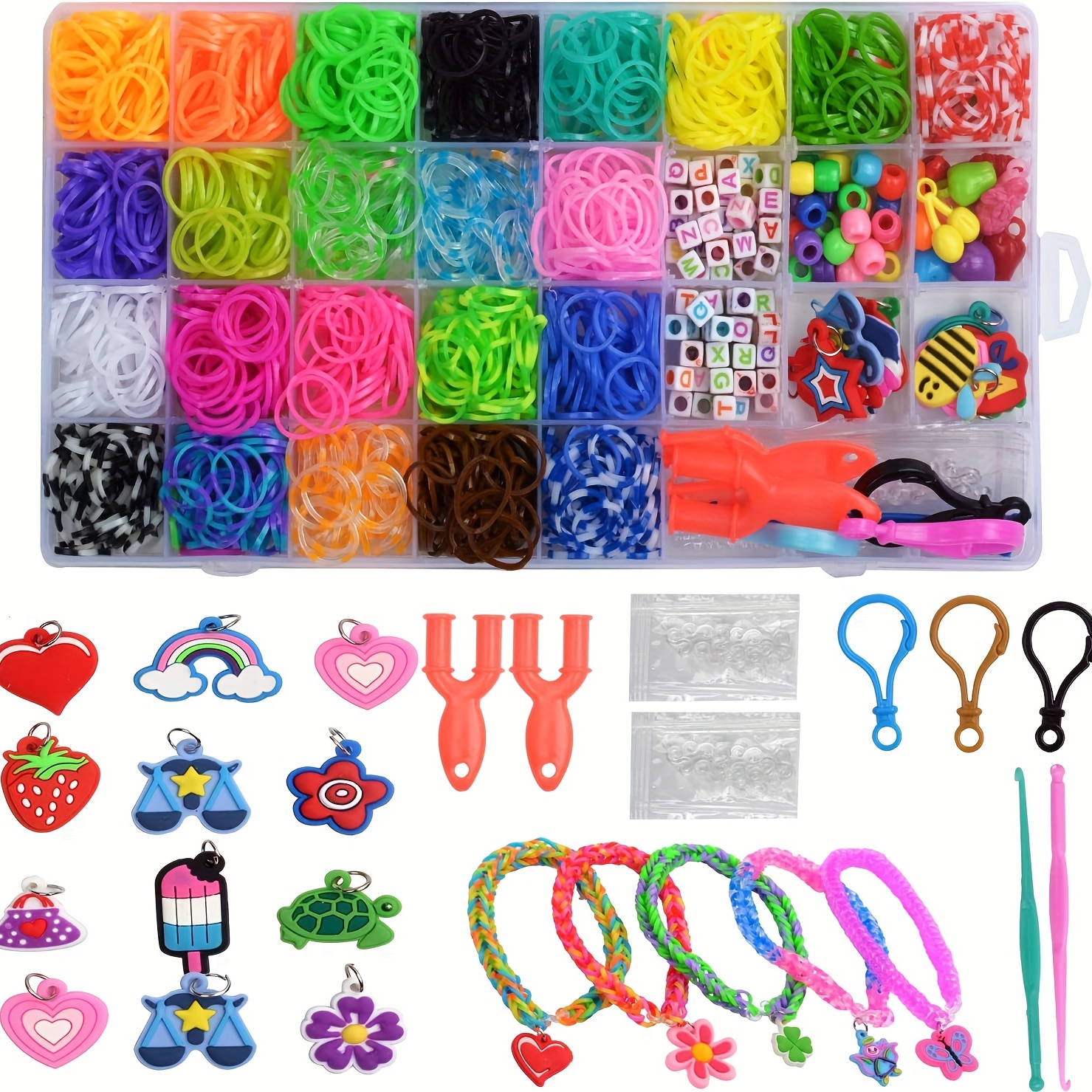 Na meng Loom - Lot de 40 bandes élastiques pour enfants - Pour bracelets -  40 grilles - Kit de démarrage en caoutchouc pour bracelets - Cadeau de Noël