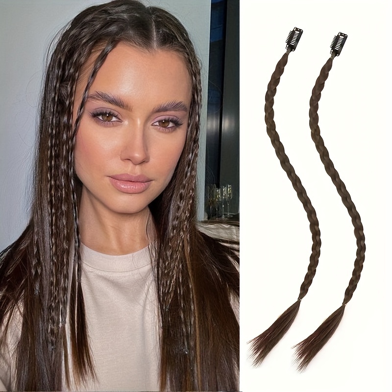 Braid Hair Extensions 6 Pcs Baby Braids Front Side Bang Long Braided  Ponytail Extension 18inch Clip in Hair Extensions Straight Synthetic  Hairpieces