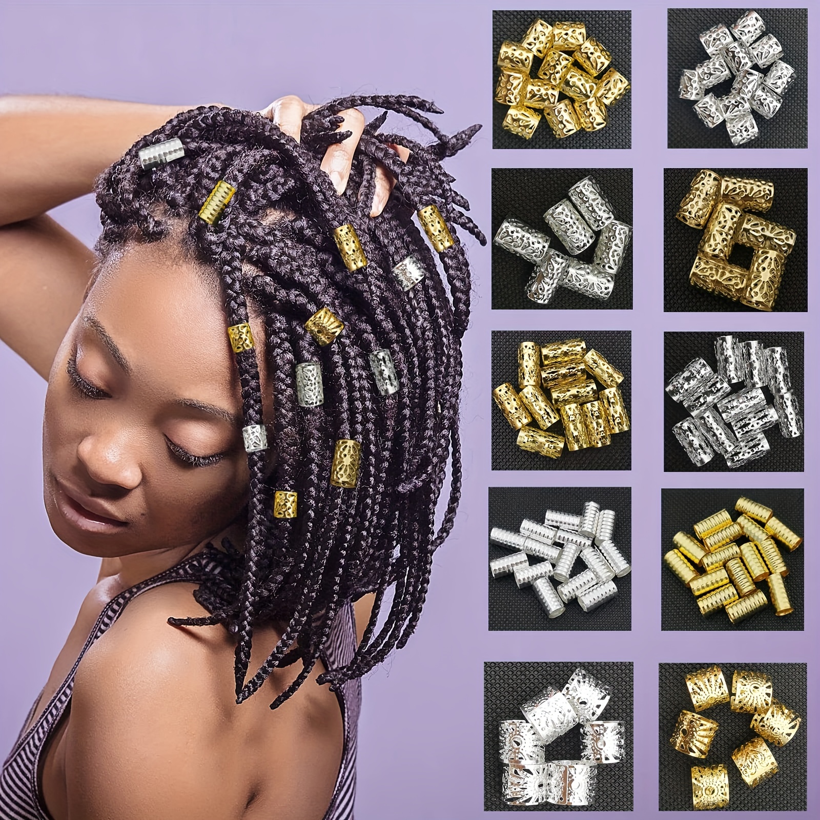 80pcs Gold-color Dirty Braid Hair Rings Set Braiding Design Headwear  Accessories Adjustable Hairband For Women And Girls