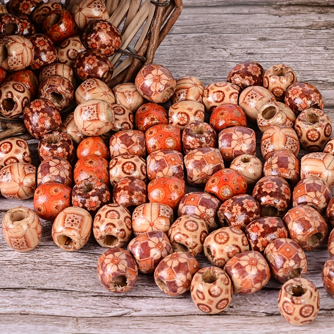 Mixed Wooden Bead Tribal Pattern Wood Beads Macrame For Diy - Temu