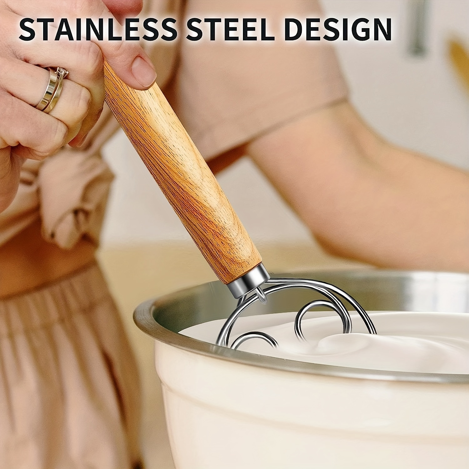 Stainless Steel Dough Whisk With Wooden Handle Bread - Temu