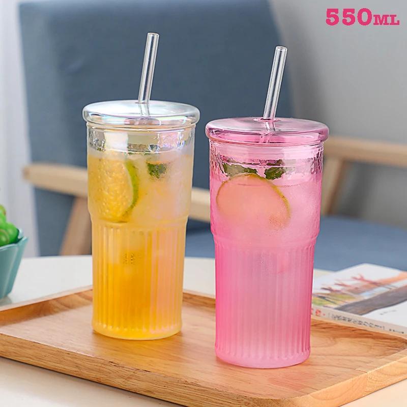 2 Pcs Ribbed Glass Cups, 18 Oz Vintage Drinking Glassware with  Wave Shape Design, Bubble Cups for Iced Coffee, Juice, Beverage, Milk,  Cocktails, Bubble Tea, and More: Iced Tea Glasses