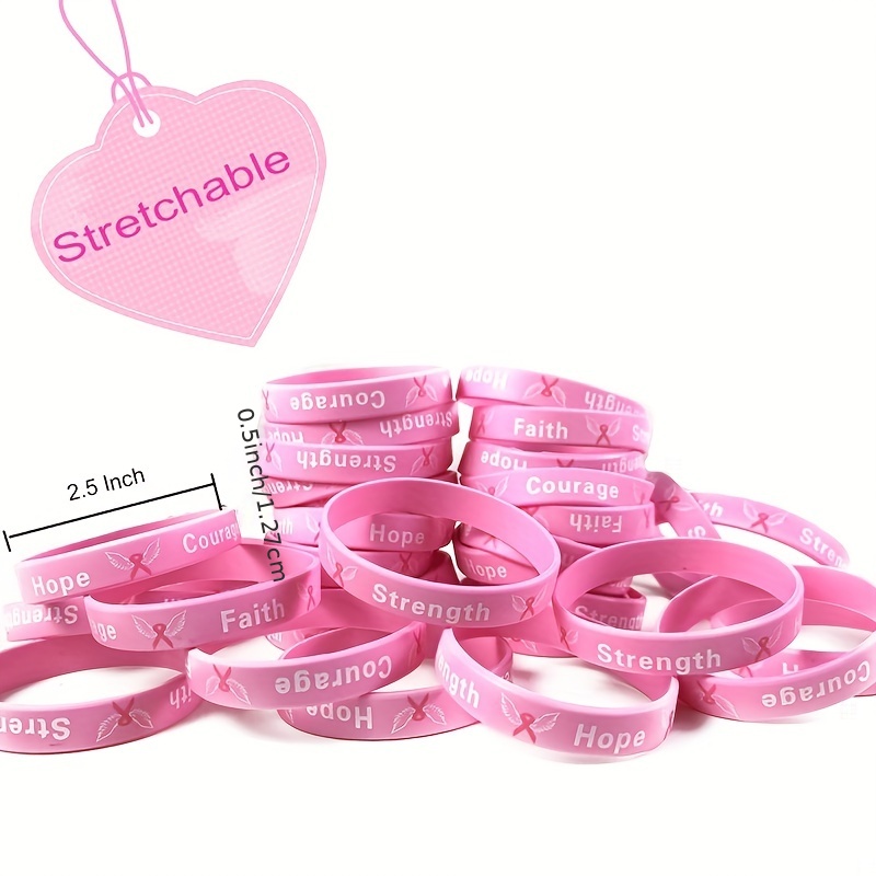 3pcs/set Women's Ribbon Thin Line Breast Cancer Awareness Rubber Bracelet Silicone Wristband Silicone Bracelet Wristband Gift,Temu