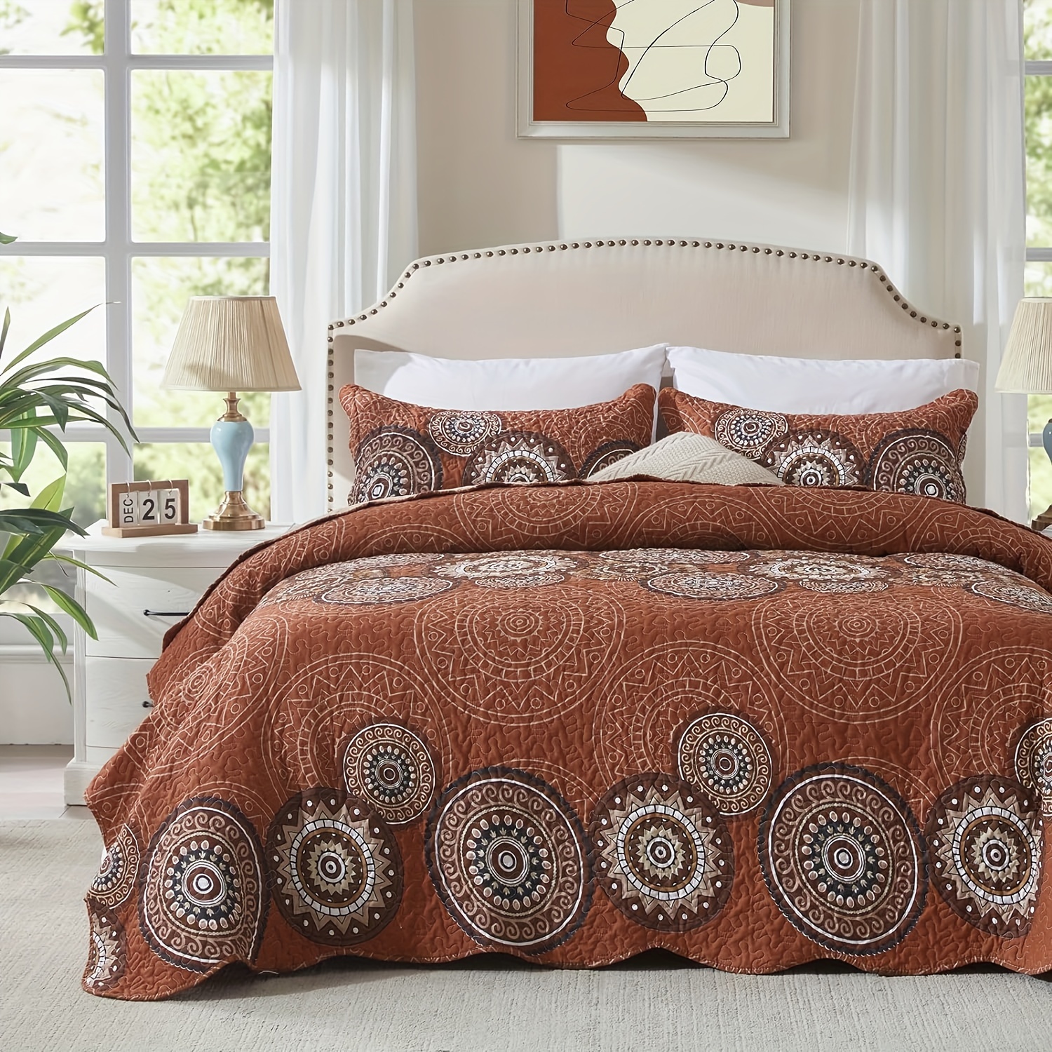 Ropa de cama con mandala en marrón ocre 200 x 220 cm, funda nórdica  bohemia, ropa de cama india de 100% algodón, cosida a mano con telas de  mandala -  España