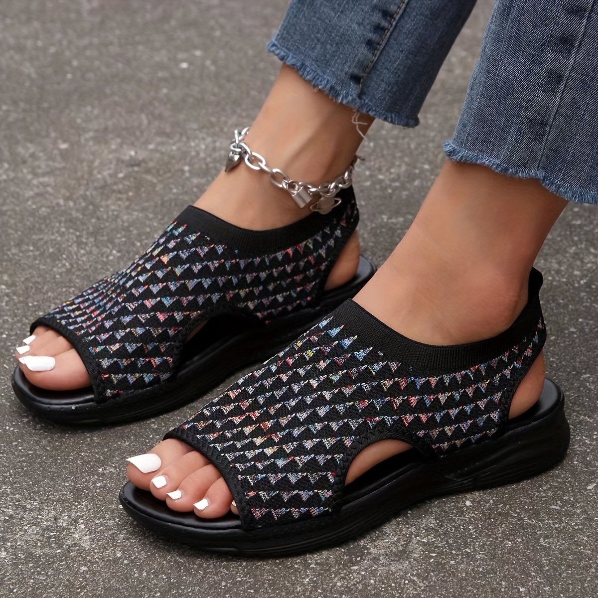 Women s Breathable Flying Woven Sandals Casual Cut Out Platform Sandals Women s Slip On Sandals