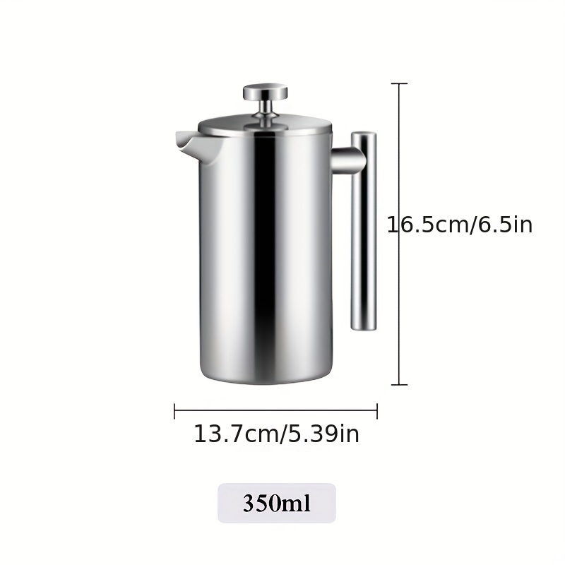 1L Stainless Steel Plunger Coffee Pot 51oz Manual Double Walled Insulated  Teapot