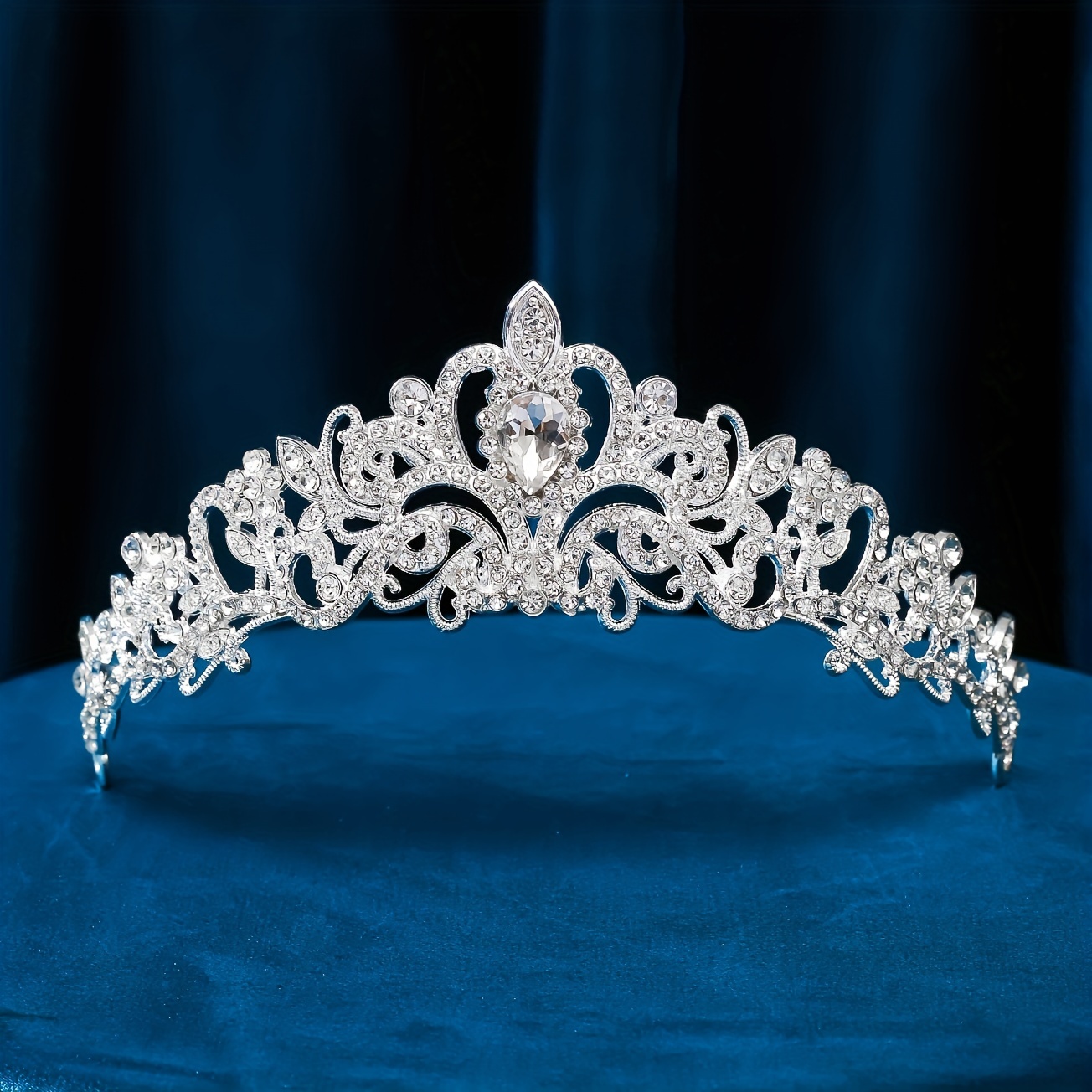 Braut Diadem Tiara Haarreif Kristall Strass Metall Hochzeit Blau