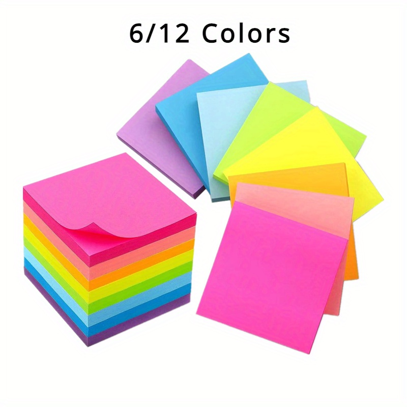 600 Sheets Sticky Notes, 3x3 Inch, 6 Pads Strong Adhesive Self-stick Notes,  6 Bright Colors, 100 Sheets/pad
