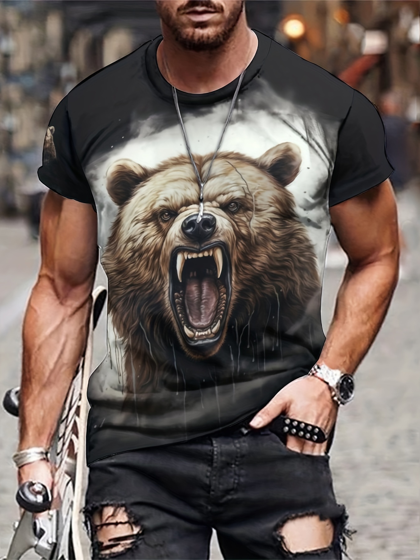 Summer Cotton Teddy Bear Print TShirt Luxury Brand Men's T-Shirt