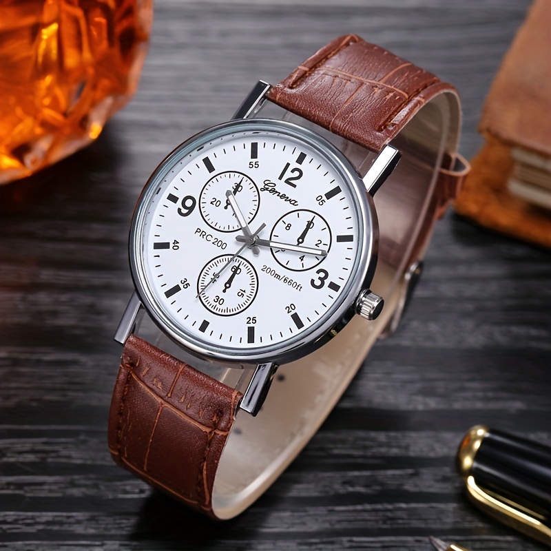 reloj hombre Conjunto de reloj de pulsera con personalidad para hombre,  relojes de cuarzo negro para hombre, correa de cuero, hebilla, pulsera  marrón, el mejor regalo para hombre relojes para hombre regalos