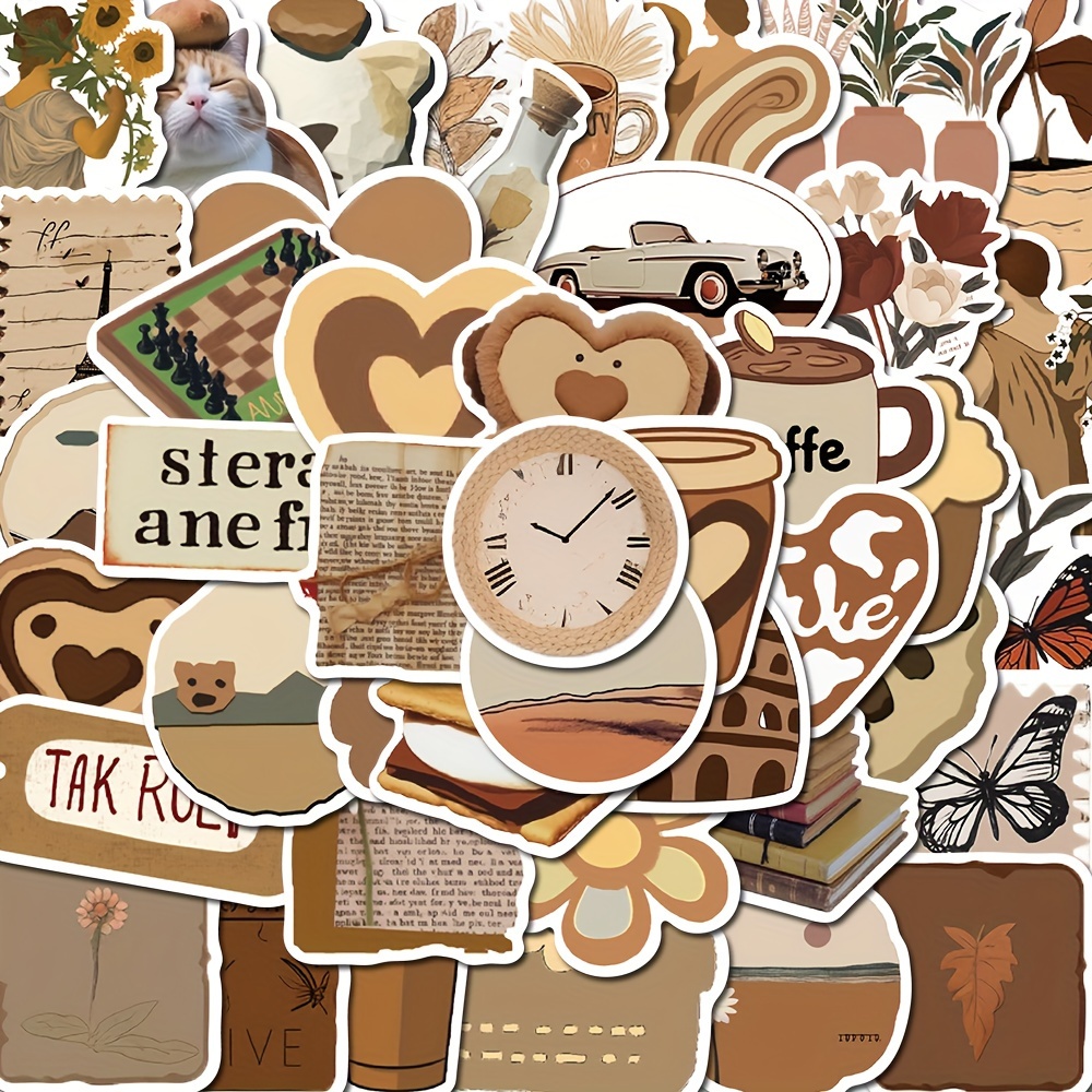 Brown Aesthetic Art Doodle Stickers Literary Simple Trendy - Temu