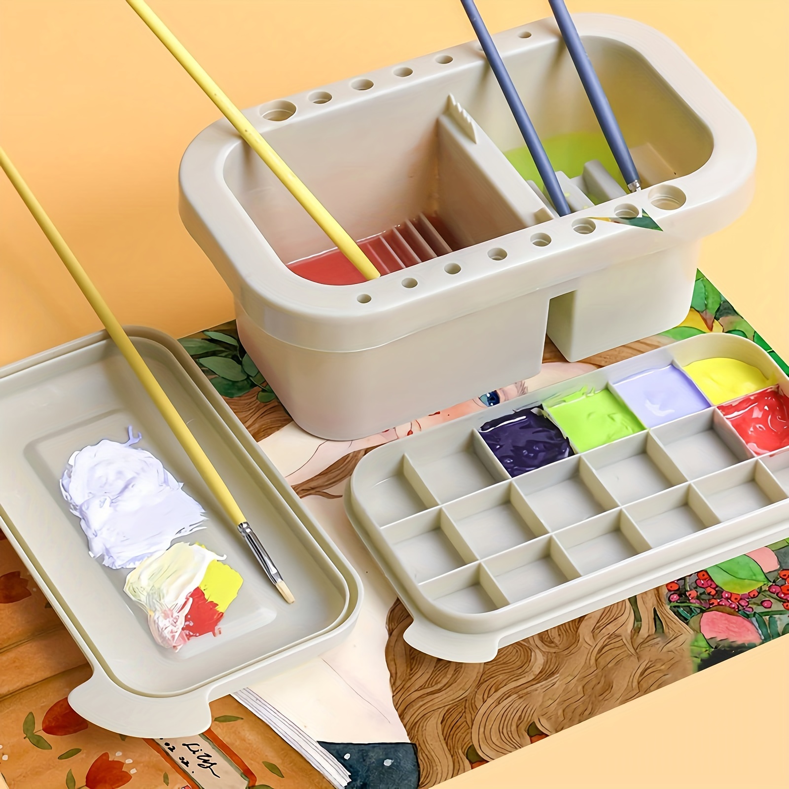 Mltifuctional Paint Brush Washer Buckets Storage Box With Palette Drying  Tool For Watercolor Oil Painting Creative