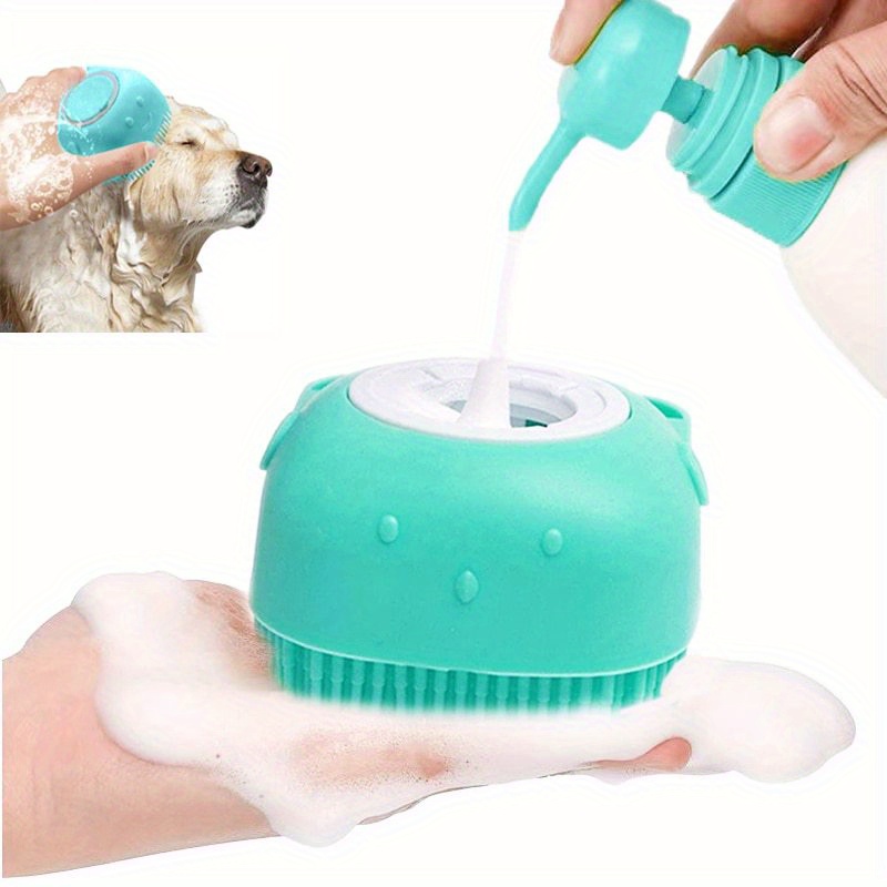 Misthis Portable Dog Bath Brush - Pet Massage Brush Shampoo Dispenser Soft  Silicone Brush Rubber Bristle for Dogs and Cats Shower Grooming (Blue)