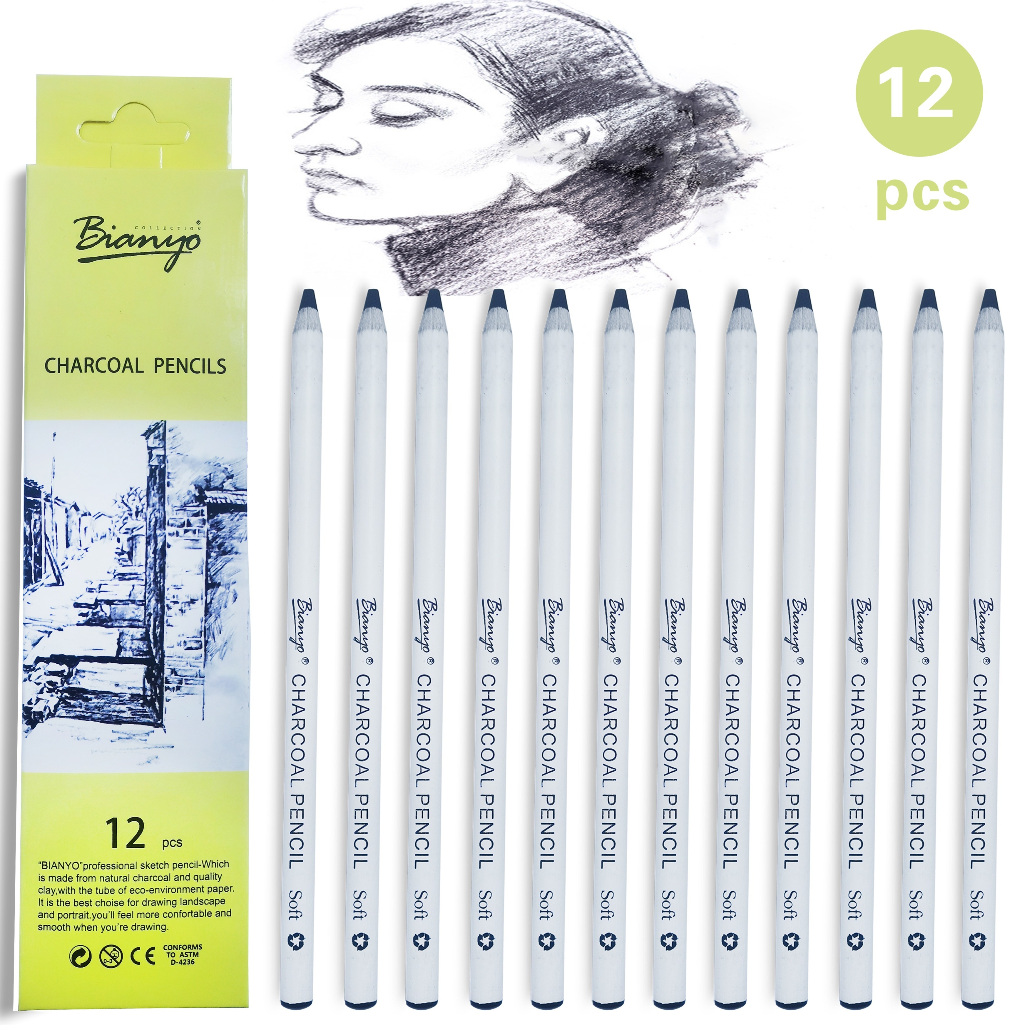 Marie's Soft Charcoal Pencils Paper Wrapped, Box of 12