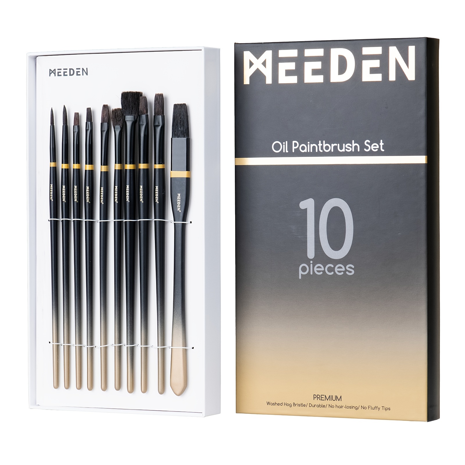 MEEDEN Angled Paint Brushes Set of 9 Golden Nylon for Oil Acrylics  Watercolor and Gouache Color Painting , 9-Piece