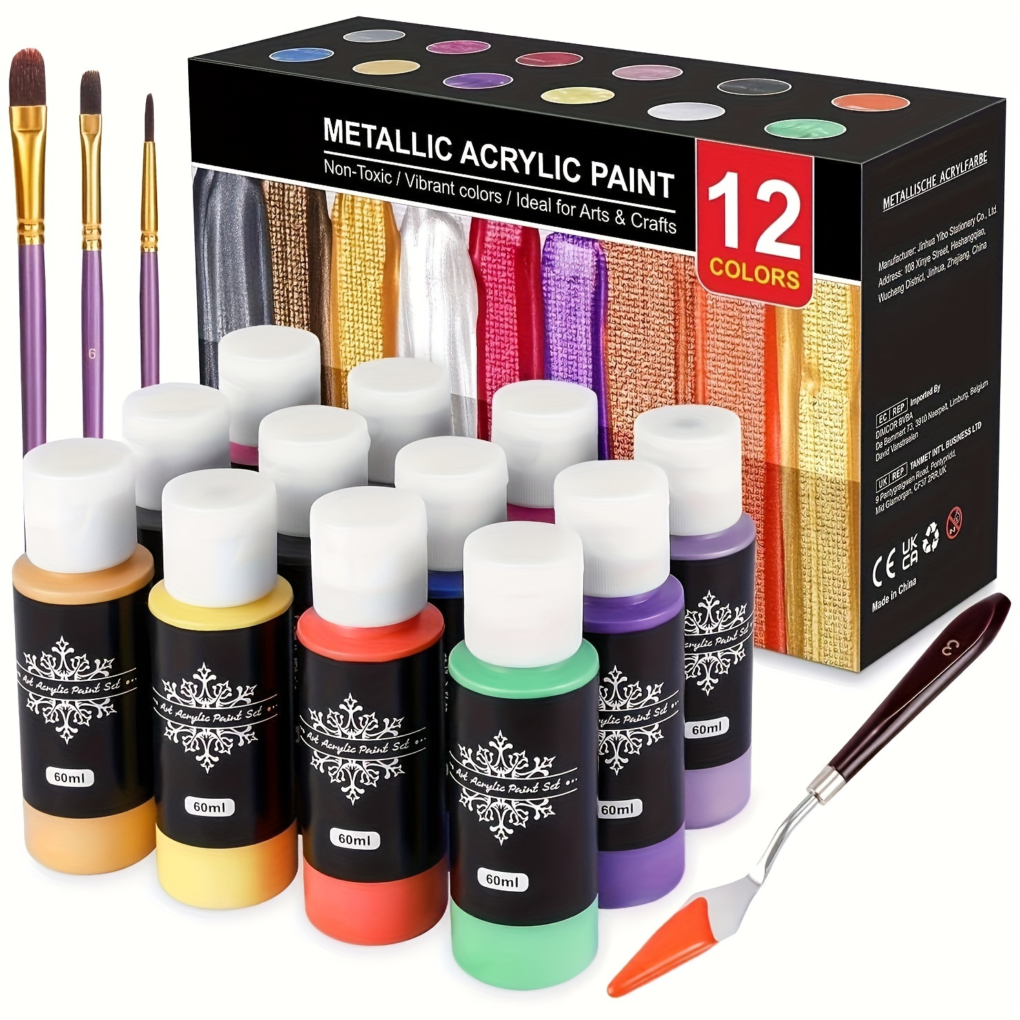 Set de Peinture Textile et Tissu Permanent, 25ml x 12 Couleurs + 2  Pinceaux au meilleur prix
