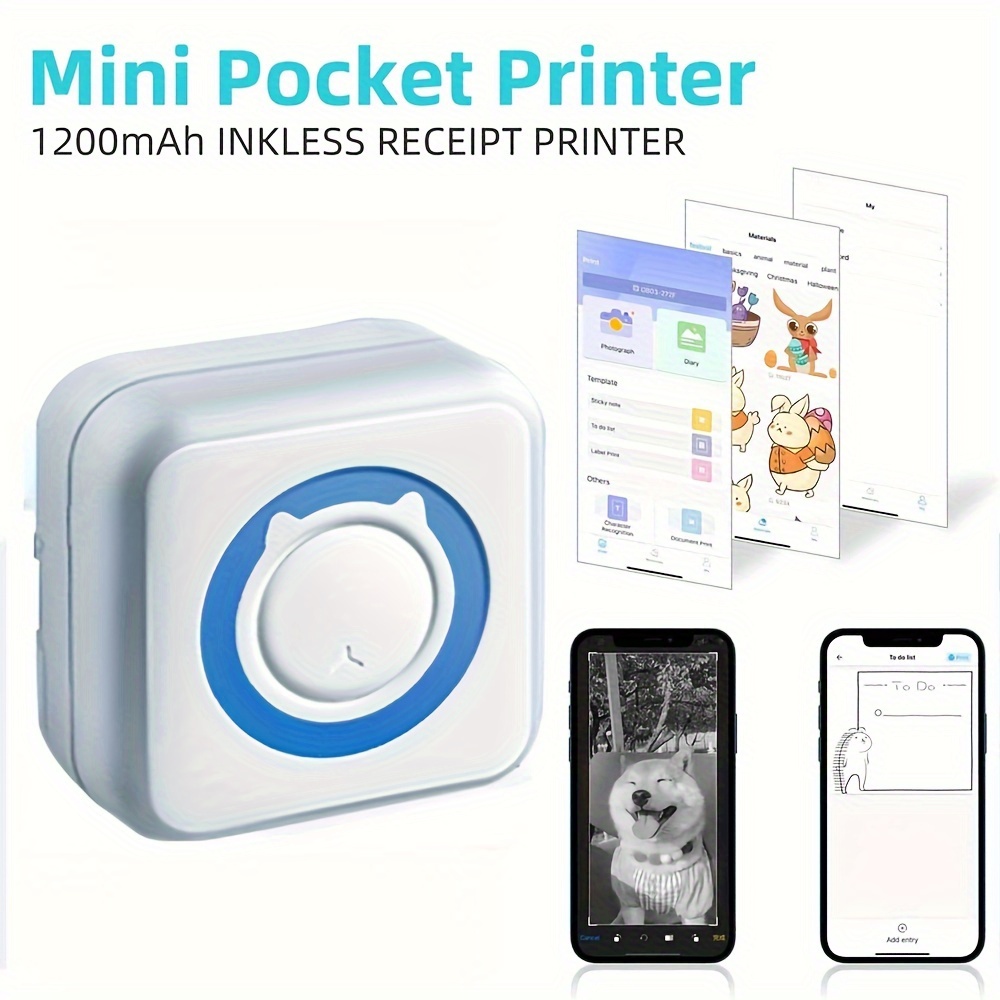 Portable Mini Pocket Printer 80mm BT Wireless Thermal Photo Printer 300dpi  Picture Memo Lists Receipt Paper Printer Sticker Inkless Printing 